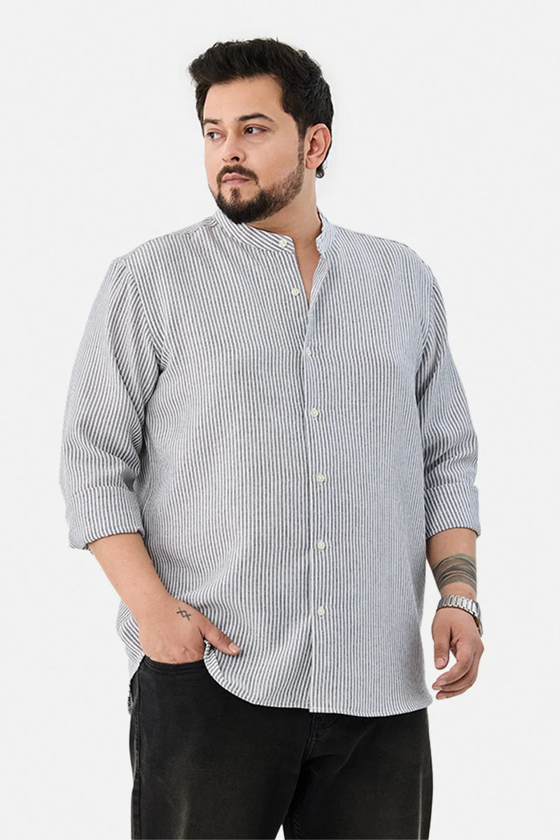 سنيتش Chinese Collar Plus Size Stripes Shirt